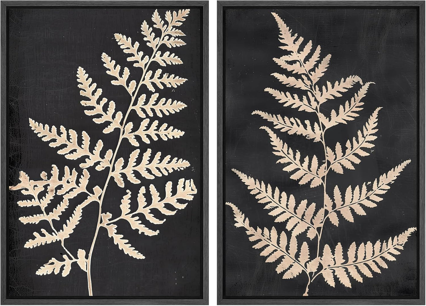 SIGNWIN Framed Canvas Print Wall Art Vintage Fern Leaf Silhouettes Natural Botanical Rustic Illustrations Modern Art Decorative Contemporary for Living Room, Bedroom, Office - 24"x36"x2 Black