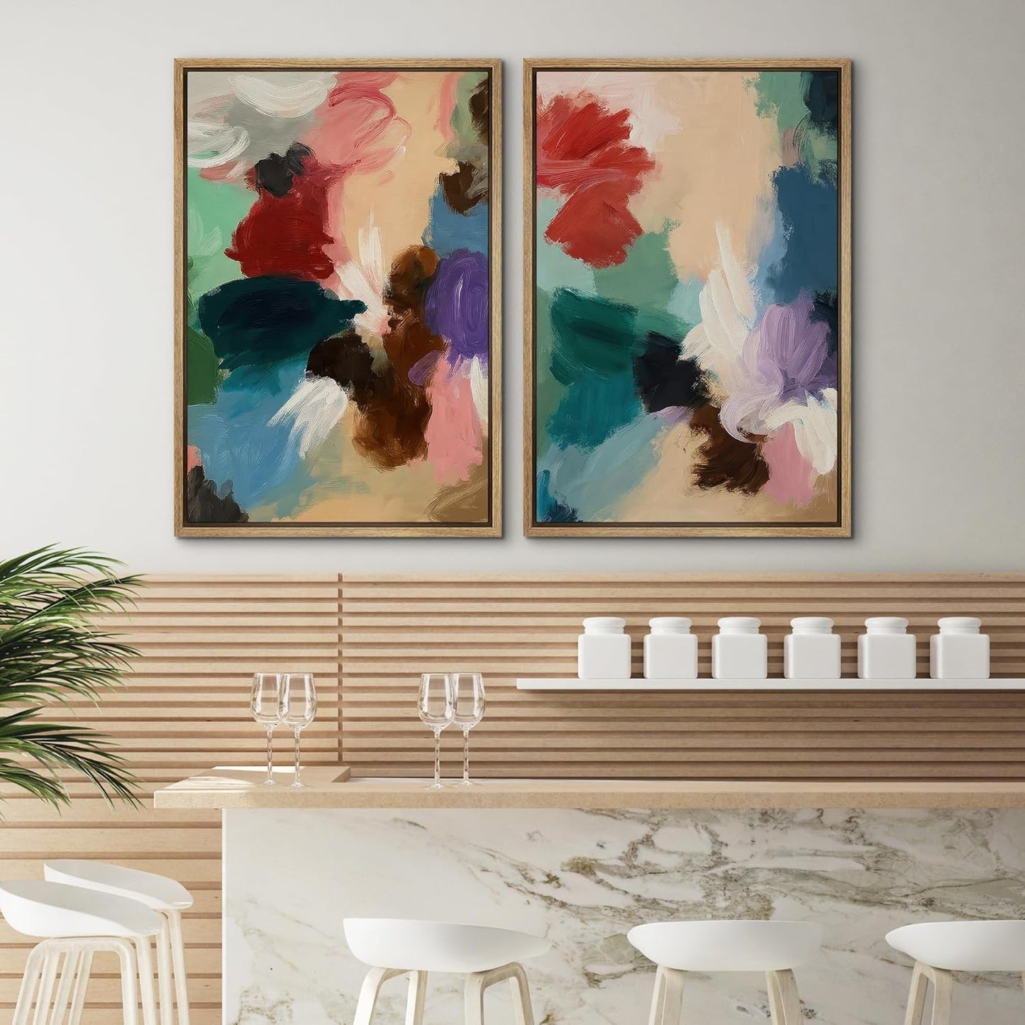 SIGNWIN Framed Wall Art Print Set Colorful Abstract Brushstroke Vibrant Illustrations Modern Art Rustic Relax/Calm Multicolor for Living Room, Bedroom, Office - 16"x24"x2 NATURAL