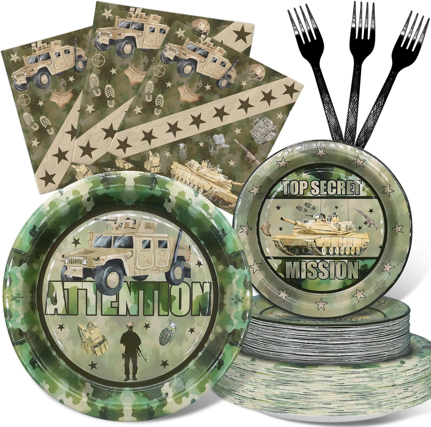Army Party Decorations Set - Fun Army Party Plates, Napkins, and Forks for an Exciting Celebration - Disposable Military-Themed Party Supplies for Birthdays and Events