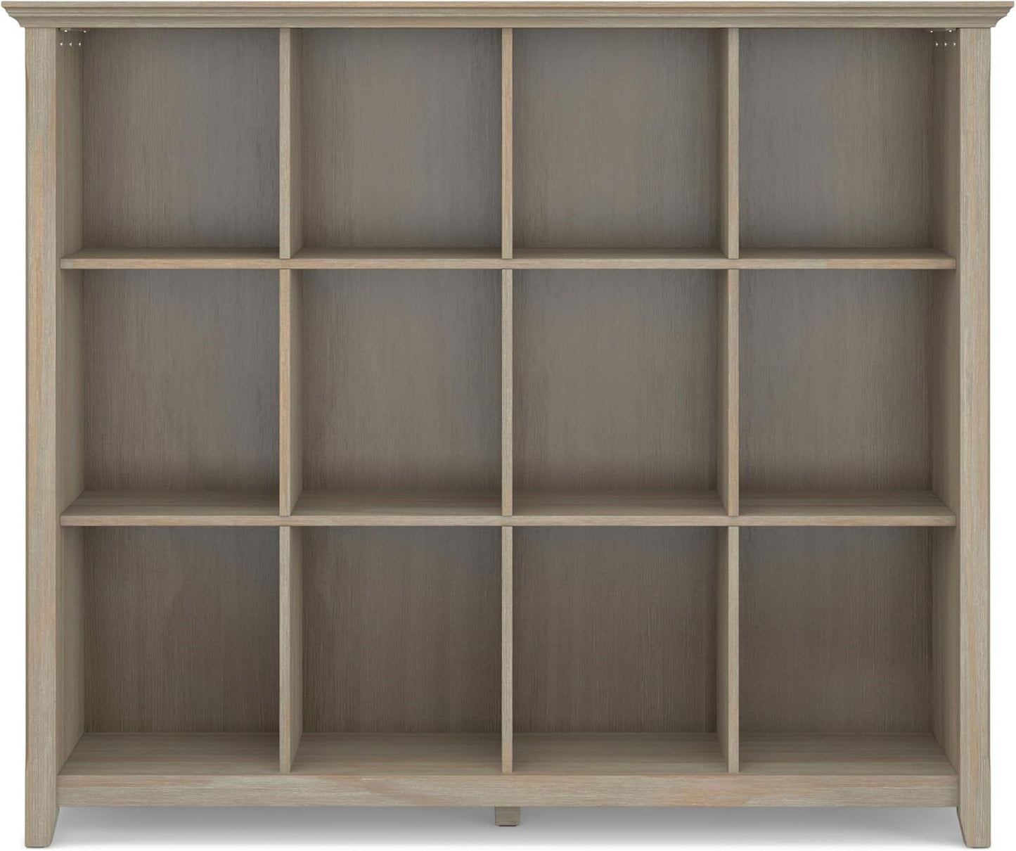 SIMPLIHOME Acadian Bookcase - 57 inch Tall 12-Cube Solid Wood Storage Display Unit in Distressed Grey, Transitional Cube Organizer for Living Room or Office with Fixed Shelves and Tapered Legs