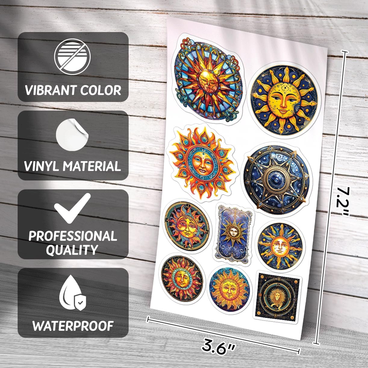Sun and Moon Celestial Mystical Design 50pcs Vinyl Stickers Pack for Laptop Water Bottle Phone Scrapbooking Teens Adults Astrology Lovers Bedroom Bike Hat Skateboard Kids