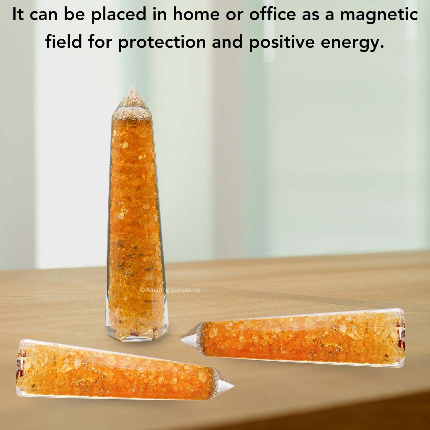 Amazing Gemstone Citrine Orgonite Orgone Crystal Towers - Large 4.5" Orgonite Crystal Wand Obelisk Tower Point for Meditation, Crystals and Healing Stones Gift and Protection