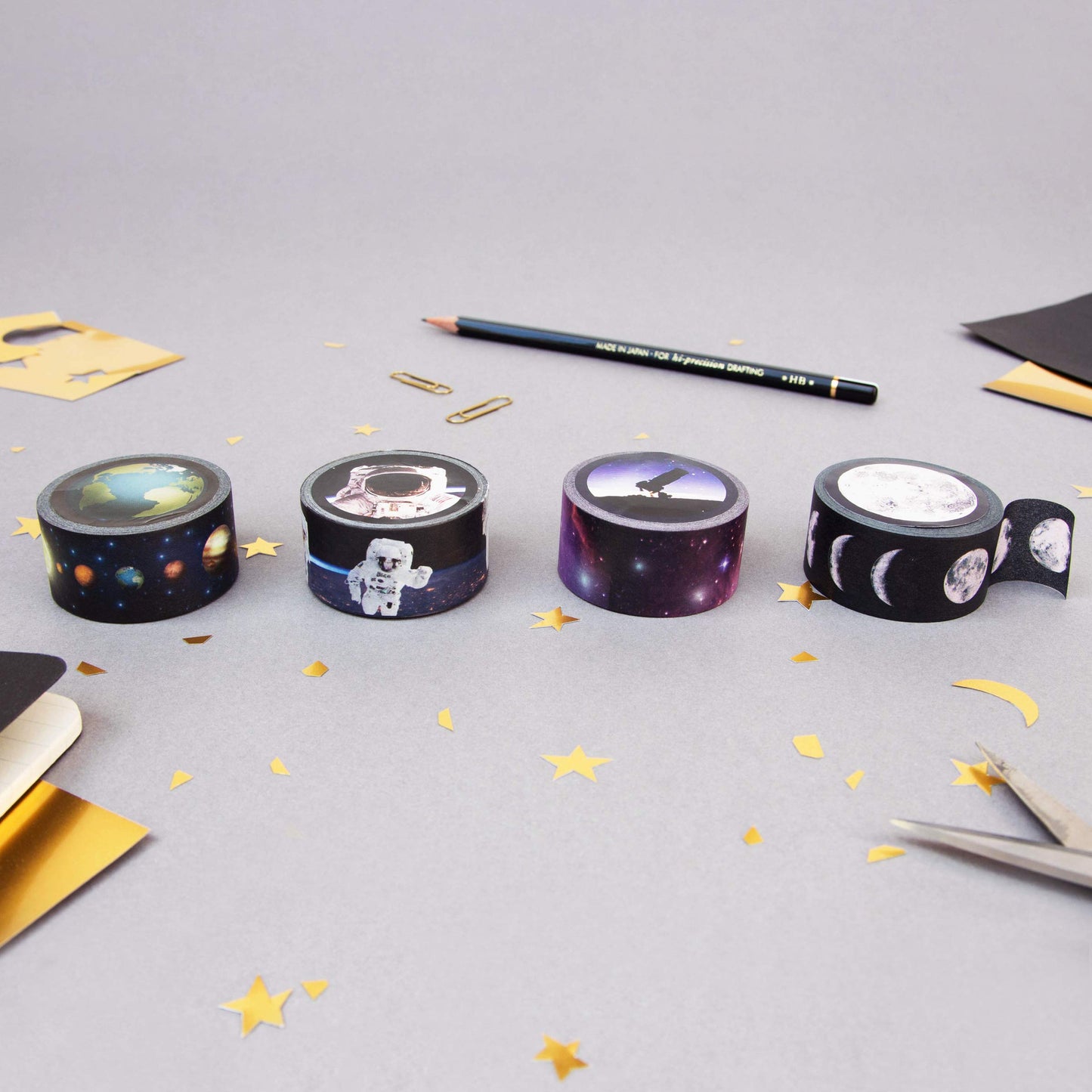 Suck UK | Washi Tape | Space Themed Washi Tape Sets of 4 | Wide Paper Tapes Space Gifts | Aesthetic Stationary Supplies & Scrapbook Accessories | Japanese Stationery & Tapes for Scrapbooking