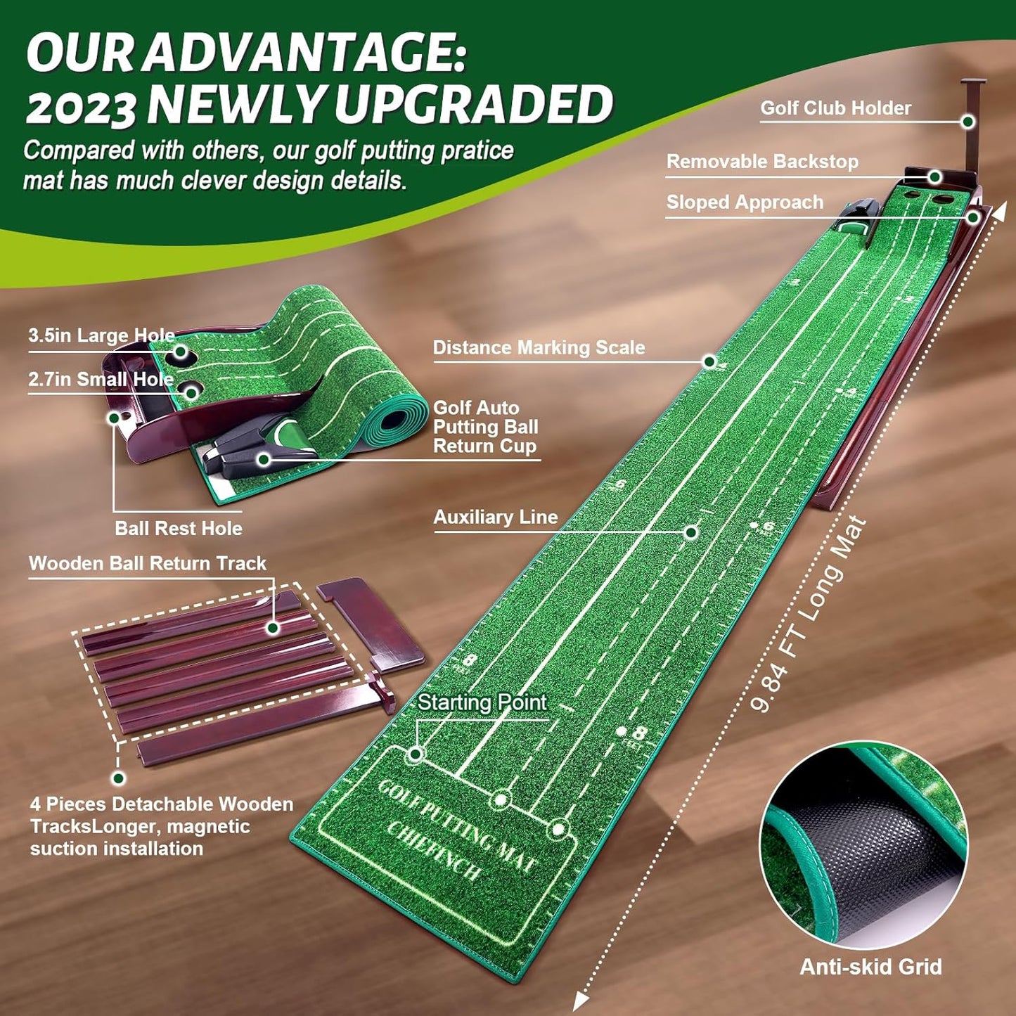 Golf Putting Green for Indoors - Putting Mat with Automatic Ball Return Machine, Mini Golf Pratice Training Equipment at Home or Office, Birthday for Golfs Lovers Golfer Man
