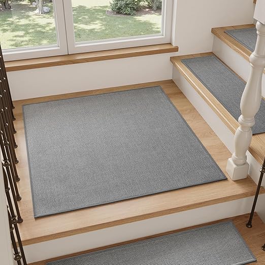 PADOOR Stair-Treads Landing Mat Non Slip Indoor, Square Stair-Runners for Wooden Steps Rubber Backing, Reusable Carpet Stair Treads, Durable Stair-Carpet Treads for Kids and Dogs 31"x31" Grey