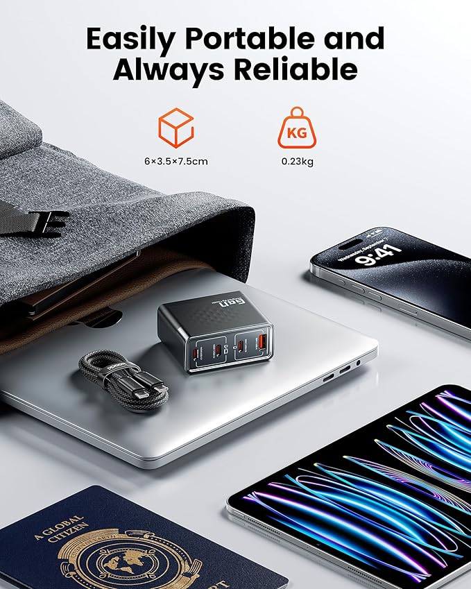140W USB C Charger Block, 4-Port GaN Fast Charging Foldable Compact Wall Charger for MacBook Pro/Air, iPhone 16 Pro Max, iPad Pro, Galaxy S24/Ultra, Steam Deck, Google Pixelbook