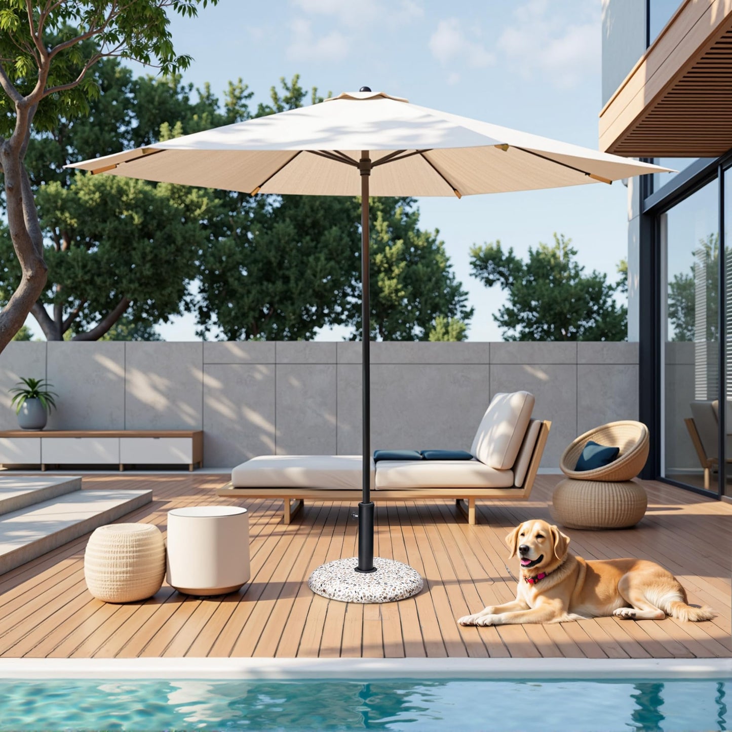 JOINHOM 45lbs Patio Umbrella Base, Outdoor Umbrella Stand, Concrete with Cobblestone Decor Heavy Duty Umbrella Holder Outdoor Base for Deck Poolside Yard (Cobblestone)