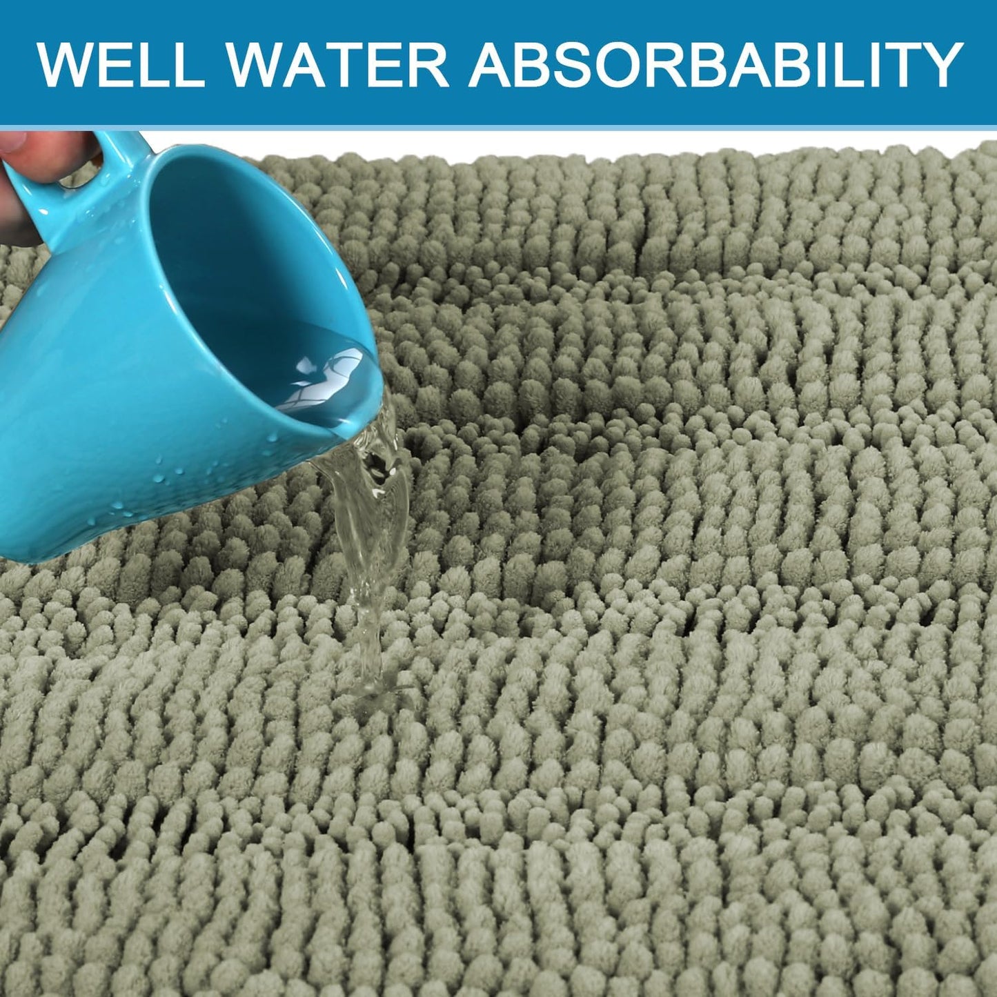 H.VERSAILTEX Bath Rugs for Bathroom Non Slip Bath Mats Thick Chenille Striped Bath Rug Runners 47" x 17" Absorbent Fluffy Soft Shaggy Mats Dry Fast Plush Area Carpet for Bath Room - Eucalyptus Green