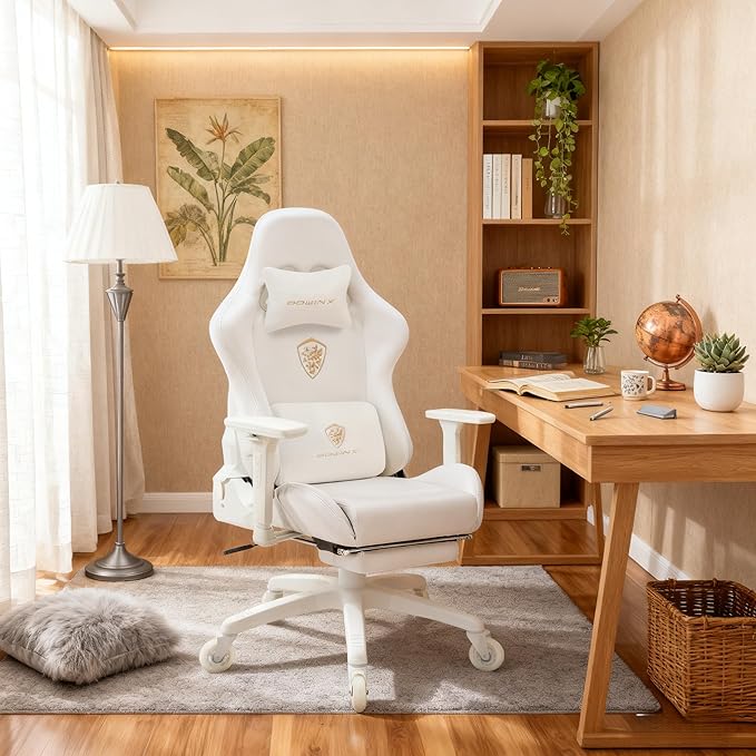 Dowinx Big and Tall Gaming Chair with Suede Fabric Breathable, Game Chairs for Adults with Oversized Thick Seat for 440lbs, Ergonomic Gamer Chair for Streaming & Long Gaming Sessions, Light White