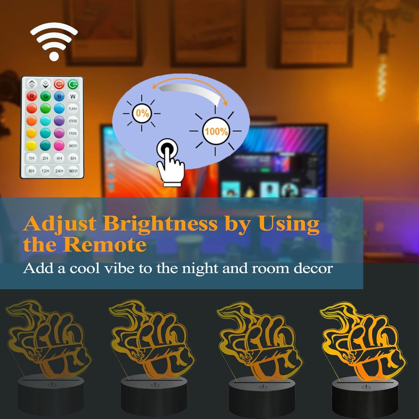 Cool 3D Night Light, 3D Illusion Lamp with 16 Colors Changing, Timer, 4 Flash Modes and Dimmable, Kids Boys Girls Room Decoration, Holiday Xmas Gifts
