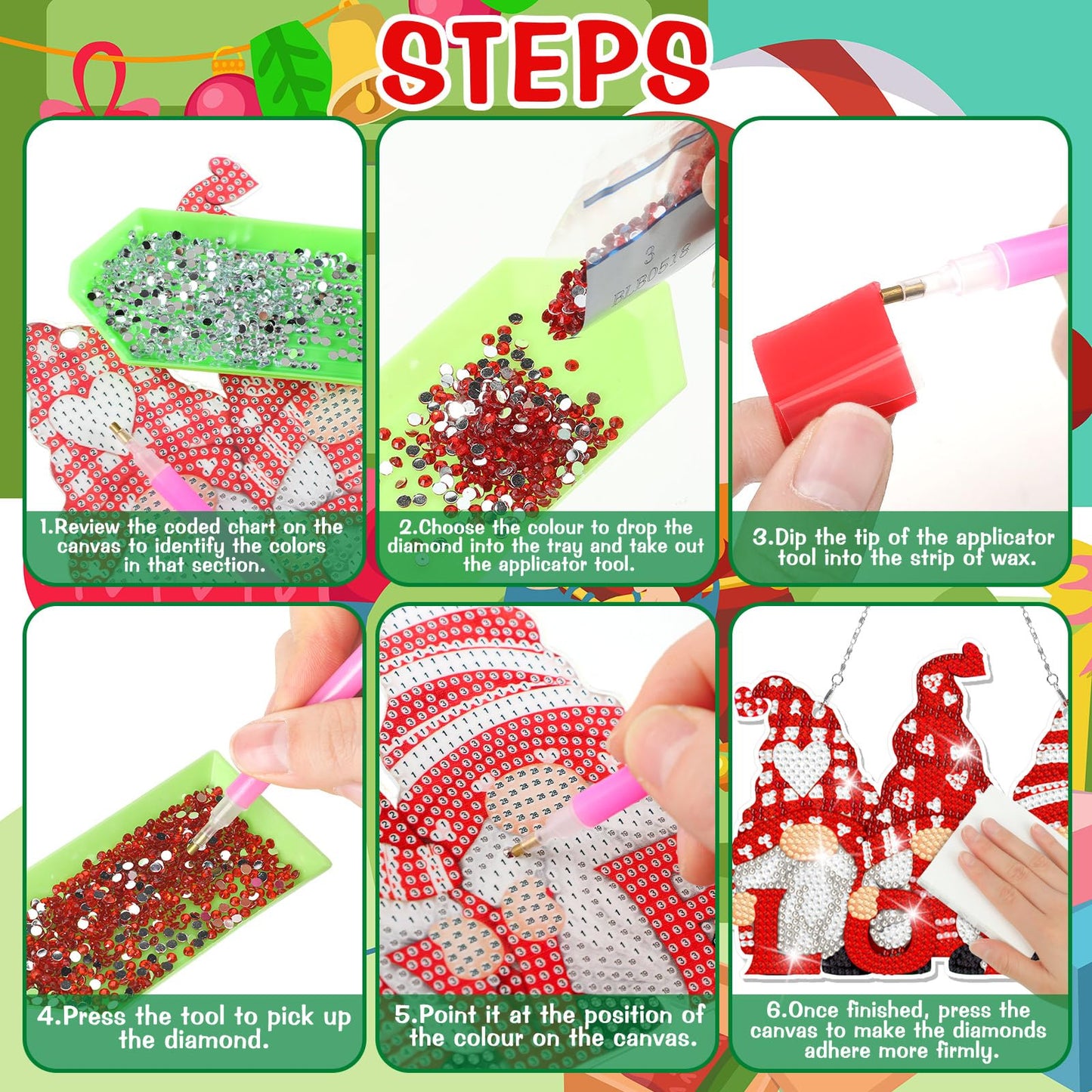 GlikCeil Gnomes 12 Pcs Seasonal Diamond Art Hanging Ornaments 5d DIY Diamond Painting Wreath Kits for Wall Door Decor Holiday Year-Round Seasonal Signs for Home Decoration