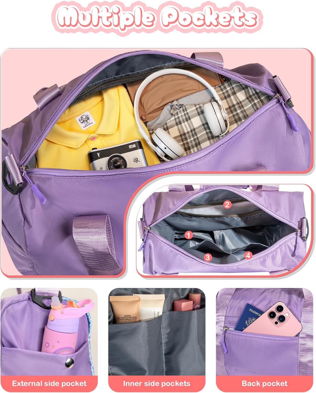 Birthday Gifts for 3 4 5 6 7 8 9 10 11 12 Year Old Girls-Girl Gym Bag with Shoe Compartment, Kid Personalized Weekender Overnight Bags, Initial Travel Tote with Makeup Pouch (Letter B)
