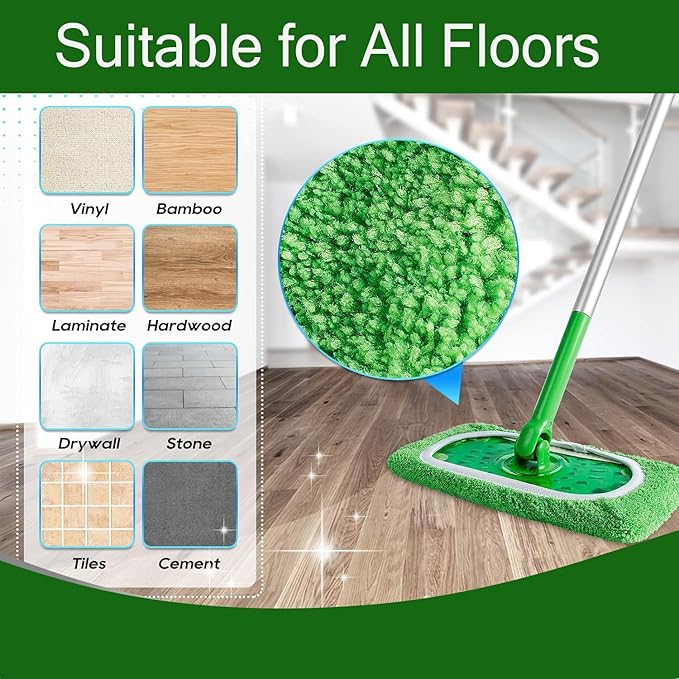 4 Pack Reusable Microfiber Mop Pads for Swiffer Sweeper - Wet & Dry Cleaning Cloths - Mop Head Replacement Washable Refills for Household Floors