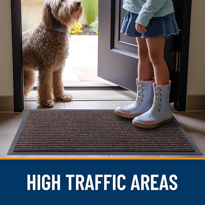 OLANLY Front Door Mat Indoor Outdoor Entrance, Waterproof Heavy Duty Doormat, Fade Resistant, Low Profile, Easy Clean Patio Porch Welcome Floor Mats for Entry, 59x20, Tan