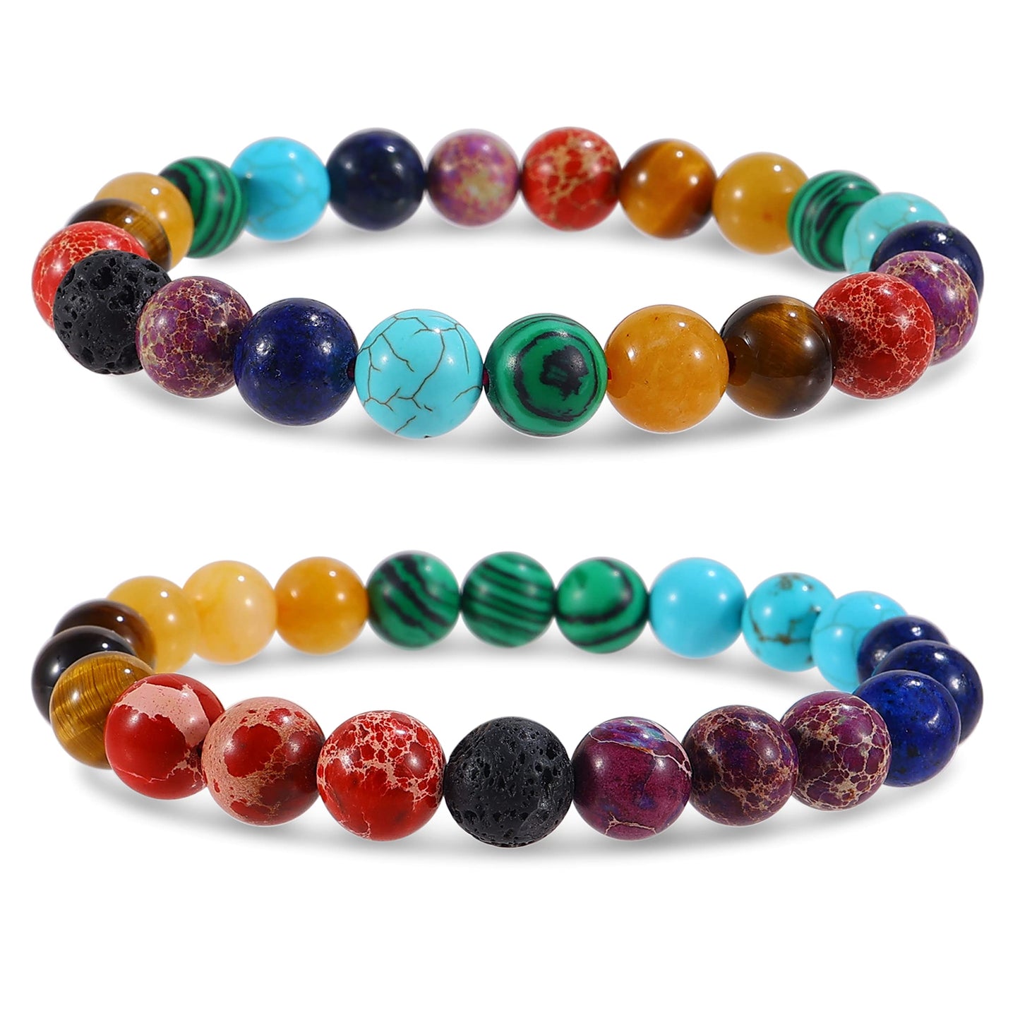 Bivei Natural Gemstone Semi Precious Healing Crystals Handmade Stretchy Round Beads Bracelet, Enhance Positive Energy(Chakra Bracelet (Inner Balance) Small)