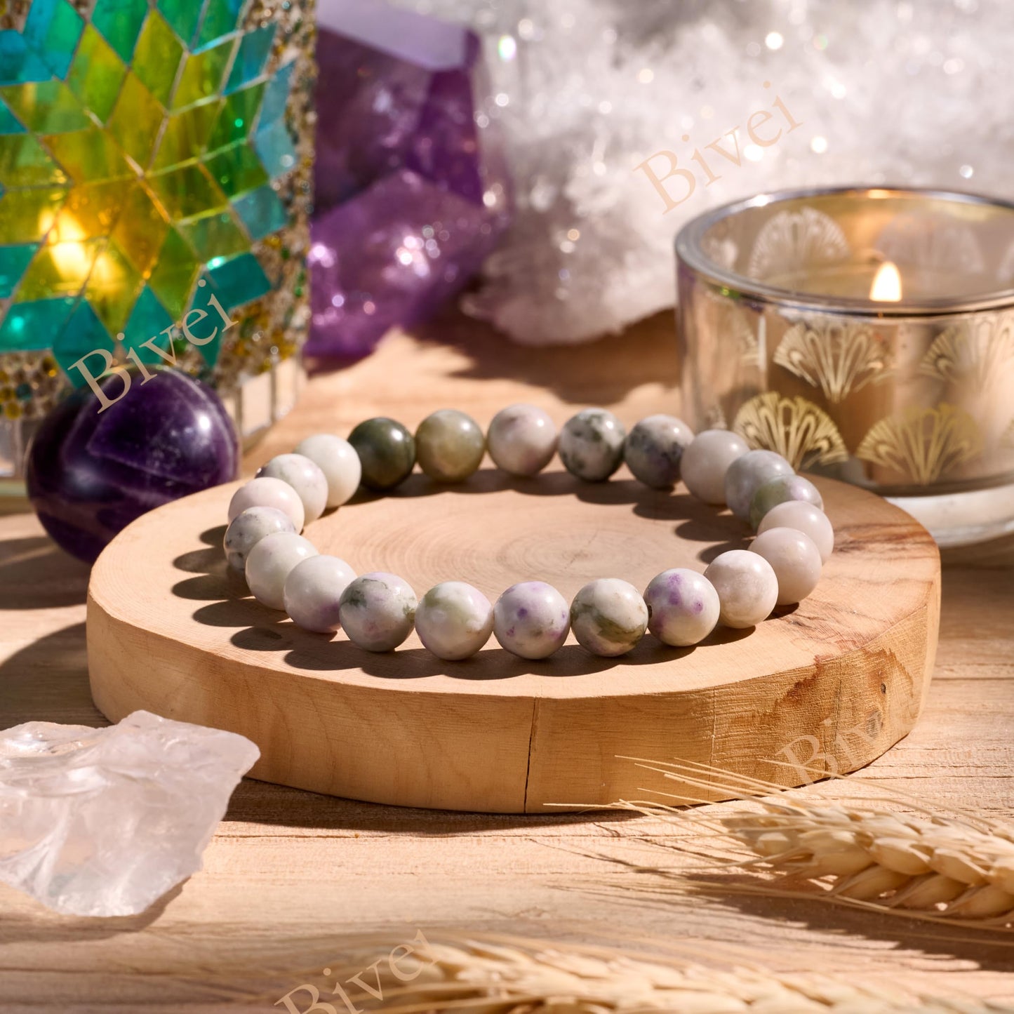 Peace Jade-Calm Harmony-8mm Beaded Bracelets for Women Handmade Semi Precious Natural Stone Stretch Elastic Jewelry Yoga Protection Gifts
