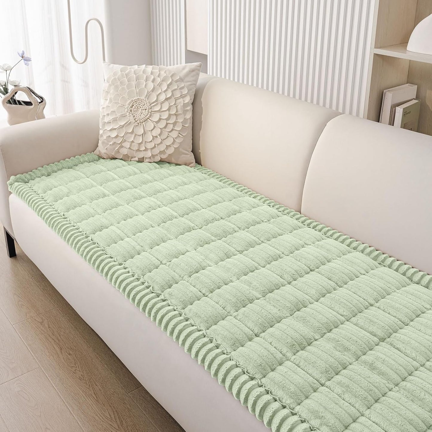 Smiry Couch Cover for Dogs Washable, Non Slip Fuzzy Pet Couch Covers for 3 Cushion Sofa Pet Friendly, Thick Soft Sofa Slipcovers Cushion Protector (Green, 27.6" x 70.9")