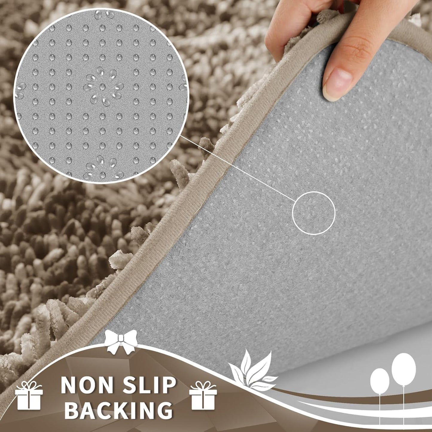 Yimobra Toilet Rugs U Shaped Washable, Extra Thick Soft Absorbent Chenille Contour Bathroom Rugs for Toilet 24x20 Inch, Quick Dry Non Slip Toilet Mat for Bath Floor, Camel
