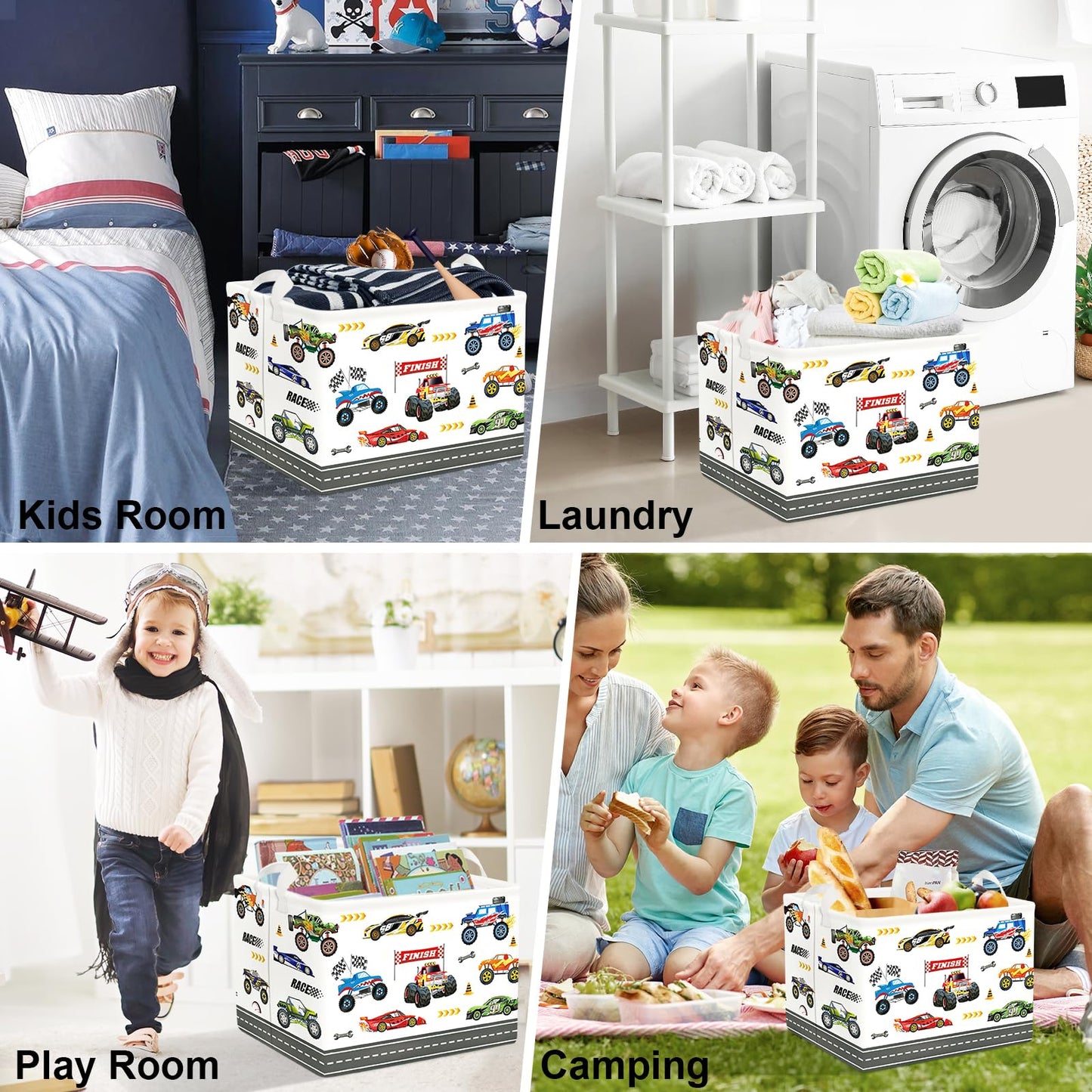 Clastyle City Car Baby Laundry Hamper Kid Storage Basket Boy Gift Toy Box Collapsible Clothes Organizer Nursery Bin for Bedroom,Monster Truck,40 * 30 * 30 cm