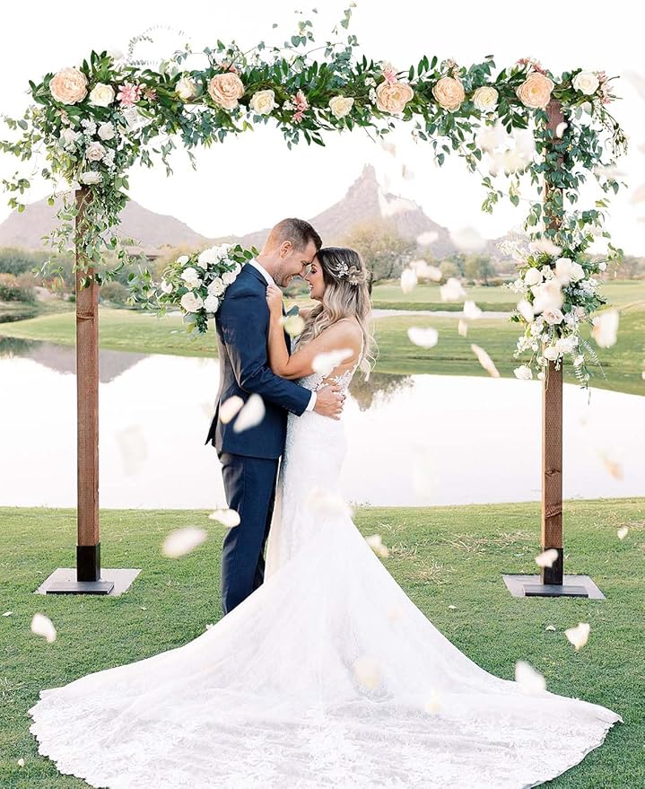 2 Pack Artificial Peony Flower Garland - 6ft Silk Peony Garland Flower Vine Champagne Peony Silk Roses Flowers for Wedding Arch Party Table Decor (2, Champagne)