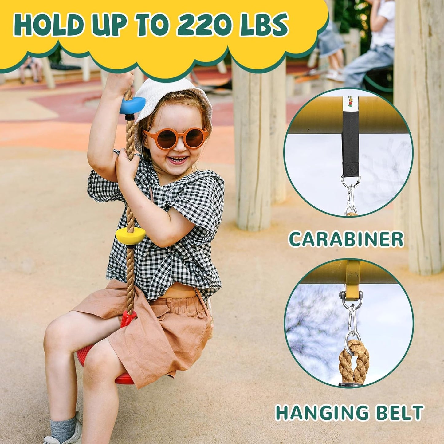 ZNCMRR Tree Swing Climbing Rope, Heavy Duty Swings Seat Replacement for Kids Disc Rope Climbing Swings Seat for Tree Indoor Outdoor Playground Swing Set Accessories(Red)