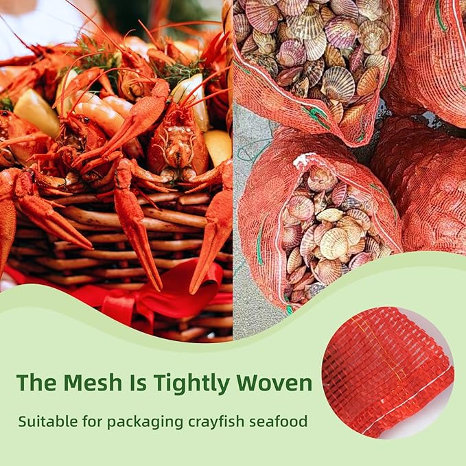 10 lb Mesh Onion Bags 100pcs, 11"×18" Mesh Produce Bags Hanging Reusable Breathable Vegetable Storage Net Bag with Drawstring for Onions Potatoes Citrus Crawfish, Red (Pack of 100)