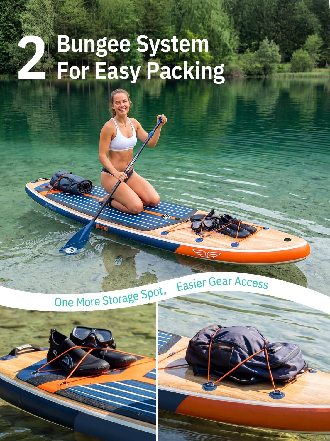 Niphean (Extra Large) Inflatable Paddle Board, SUP for 2+1 People/Family 500lbs Capacity Stand Up Paddle Board with SUP Accessories, StabilTrac Fin Non-Slip Paddleboard for Adults-Grain Flow