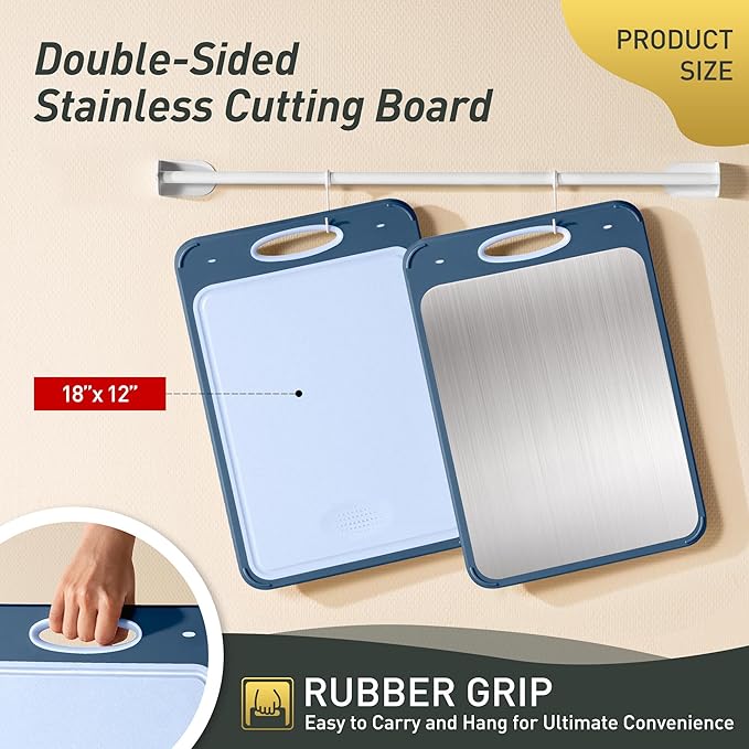 2 in 1 Stainless Steel Cutting Board with Handle Chopping Board Big Meat Butcher Block Kitchen Stuff Accessories New Home Essential First Department Must Haves Gadget Thing Housewarming Hostess Gift