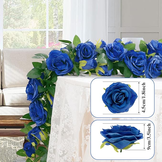 U'Artlines 3 Pack Artificial Royal Blue Rose Vines Floral Garlands Total 19.5 Ft Fake Vine Silk Flower Garland for Indoor Outdoor Home Wedding Arch Garden Wall Decoration