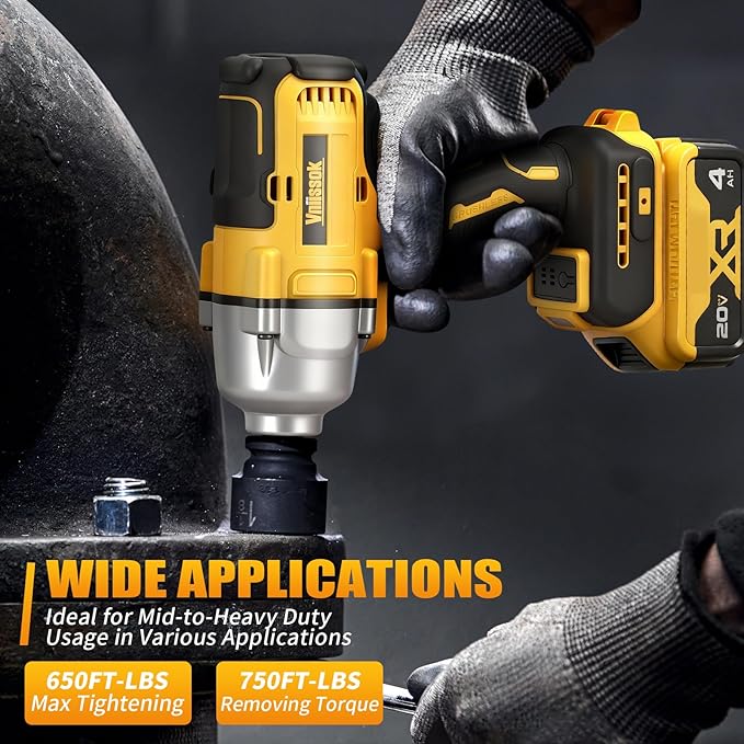 Cordless Impact Wrench 1/2 inch for Dewalt 20V Battery, 1000N.m Impact Driver High Torque Brushless Electric Impact Gun Includes LED Work Light for Car/Truck RV/Mower (NO Battery/Charger)