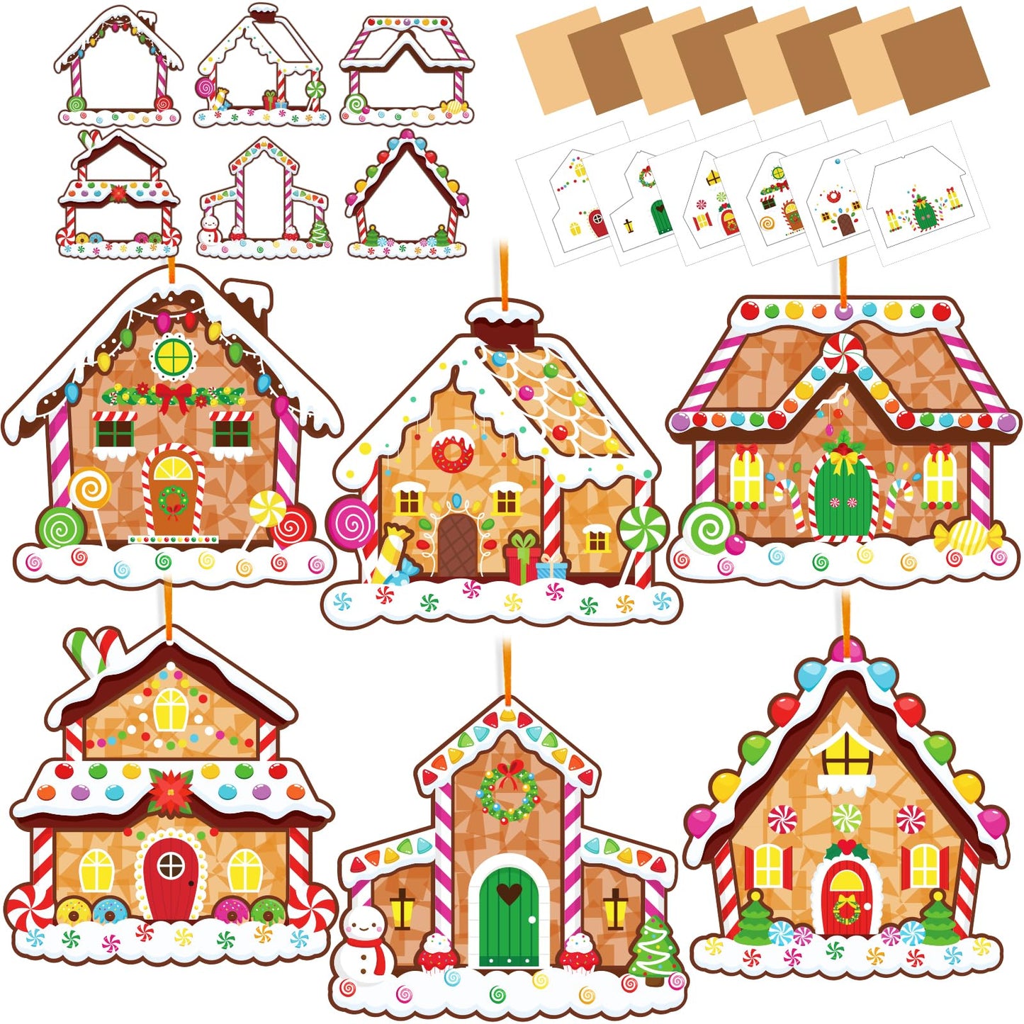 42 Packs Christmas Suncatchers Crafts for Kids, Winter DIY Gingerbread House Tissue Paper Sign Art Crafts Kit Gift for Winter Xmas Holiday Fun Home Classroom Game Activities Party Decor Favors
