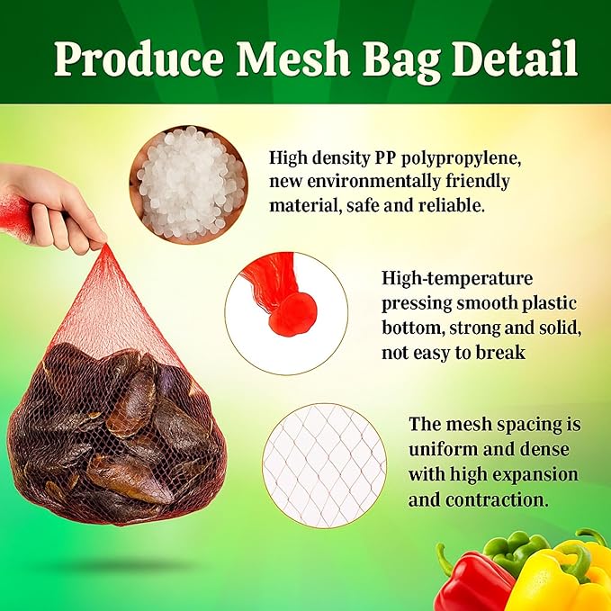 100Pcs Mesh Produce Bags 24-Inch with 100 Buckles – Reusable Seafood Boil Bags for Crab Clam Crawfish Potato Onion Fruits Vegetables Storage Net