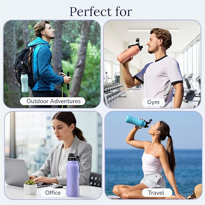 Insula Stainless Steel Water Bottle with Spout & Straw lid, BPA Free & Leakproof, Double Walled Vacuum Insulated water bottle for Sports, Bike, Travel & Hiking (Lavender, 24 Oz)