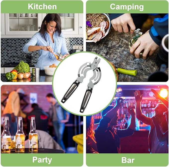 Stainless Steel Can Opener, Jar Opener for Weak Hands, Compatible with Different Sizes of Bottle Lids, Bottle Tops, Bean Can Lids, Pickle Lids