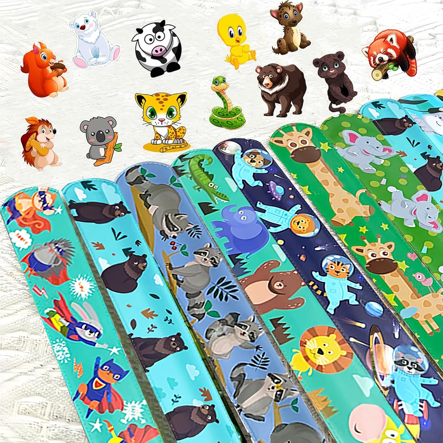 74PCS Forest Animals Party Favor 50PCS Woodland Party Stickers&24PCS Slap Bracelets Jungle Animals Birthday Supplies Team Gift Fillers School Classroom games Rewards Supplies