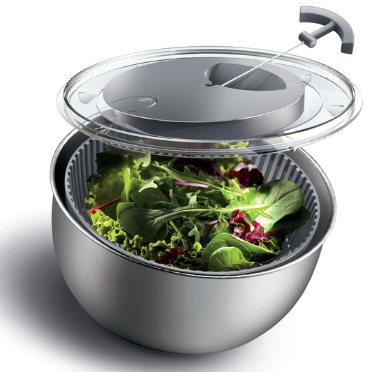 COOK WITH COLOR Stainless Steel Salad Spinner - 5 Qt. Lettuce Washer And Vegetable Spinner Dryer for Easy Salad Prep - Non Slip Base with Pull Handle - Auto Stop Brake System, Stain and Odor Resistant