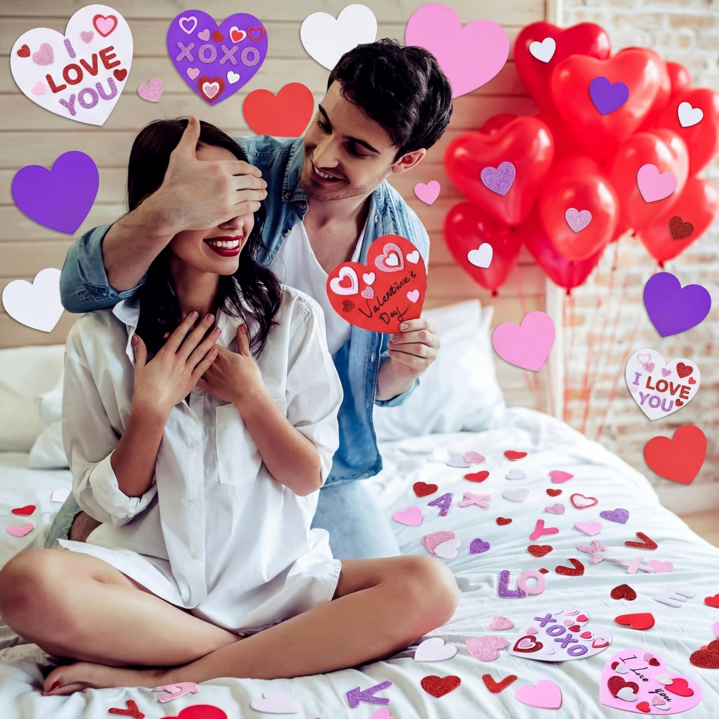 24 Sets Valentine's Day Large Foam Hearts for Crafts 6 Inch Self Adhesive Foam Stickers Hearts Shape for Valentines Day DIY Party Favors Decorations Teacher Supplies