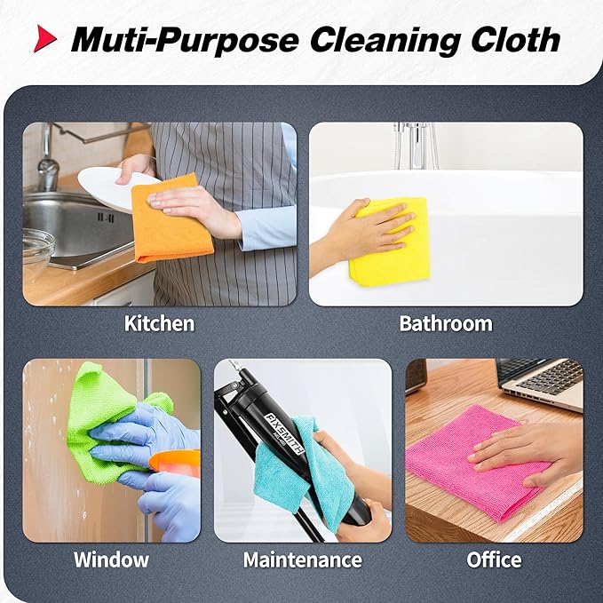 FIXSMITH Microfiber Cleaning Cloth, 400 Pack Shop Towels, Lint-Free Car Wash Towels, All-Purpose Absorbent Cleaning Rags for Housekeeping, Dust Cloth for Office, Mechanic, Automotive （12inx12in）
