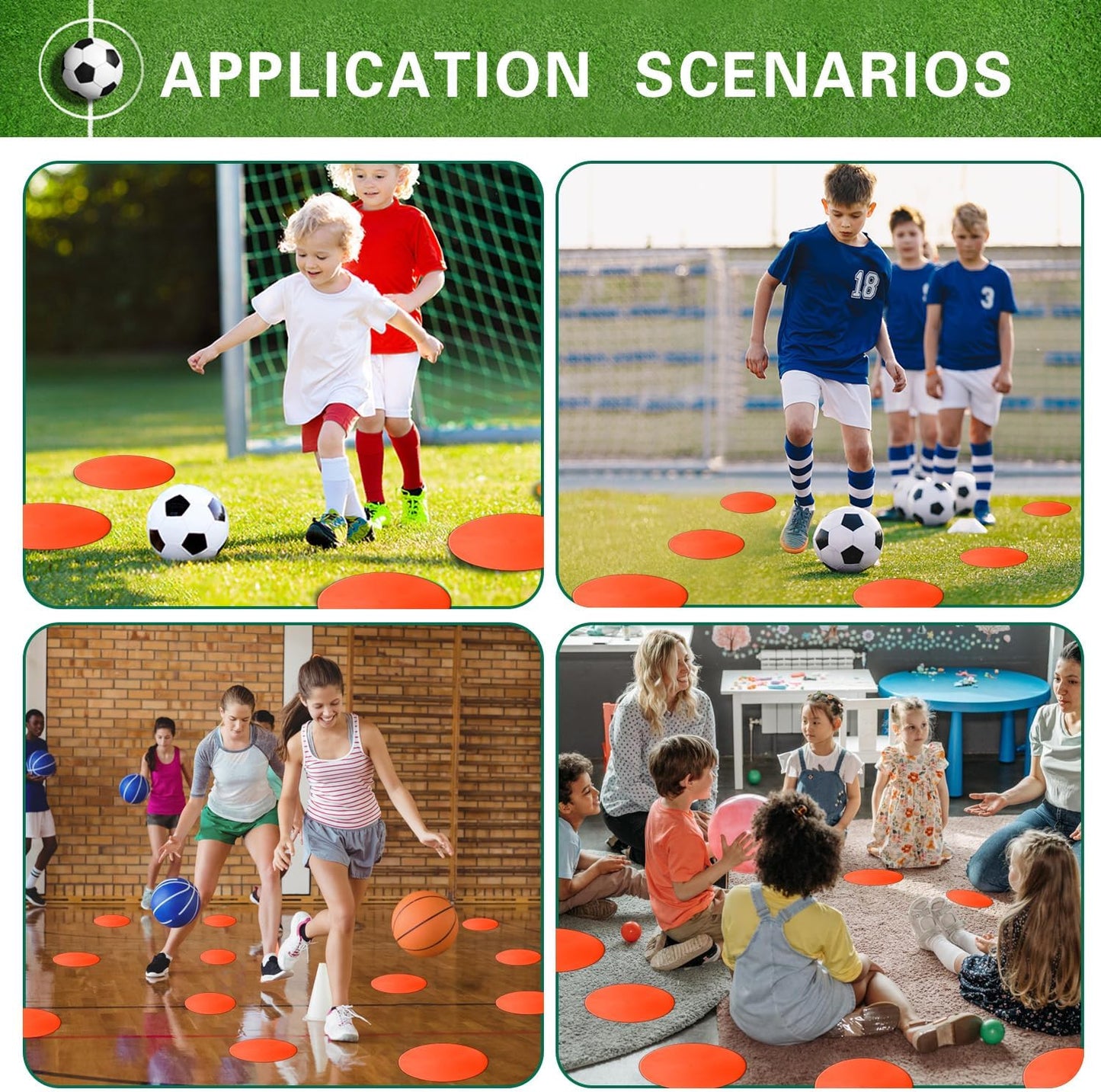 Poly Spot Markers 10 inch 12 Pcs Non-Slip Rubber Agility Training Markers Floor Dots Flat Field Cones for Football, Soccer, Basketball, School Exercise Drills, Dance Practice