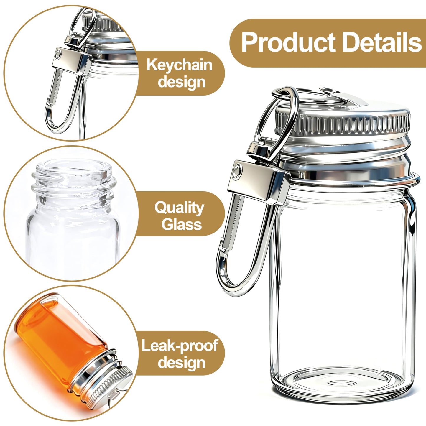 36 Pack 7ml Mini Glass Bottles with Aluminum Lids and Keychains, Tiny Wishing Jars for DIY Crafts, Wedding Favors, Home Decoration & Travel Gifts