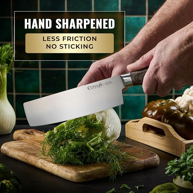 Cutluxe Nakiri Knife – Ultra Sharp 7" Meat and Vegetable Japanese Knife for Chopping, High Carbon Stainless Steel Blade, Full Tang Pakkawood Handle – Shinobi Series