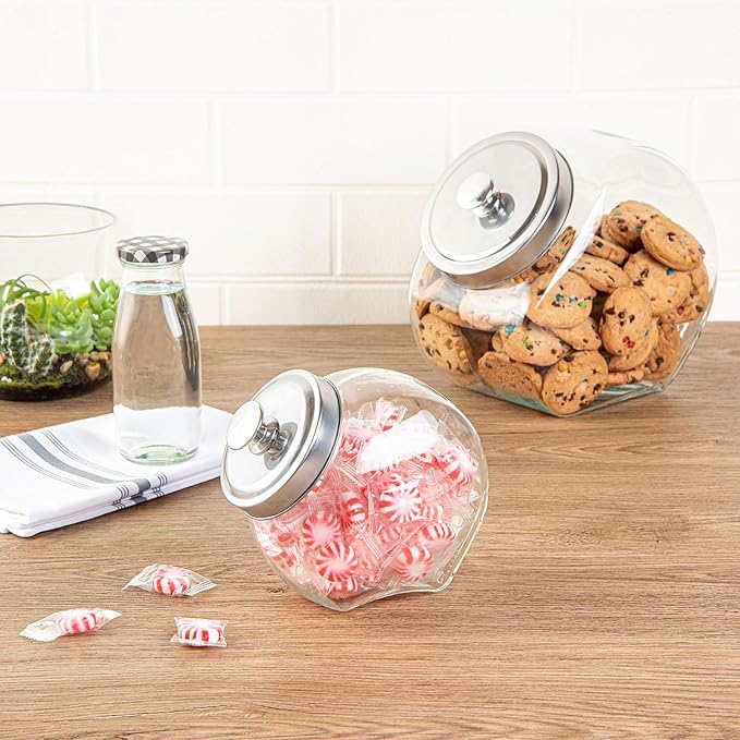 Restaurantware Vetri 0.3 Gallon Penny Jar 1 Durable Candy Jar - With Wide Spout Chrome Lid Clear Glass Cookie Jars For Kitchen Counter Dishwashable