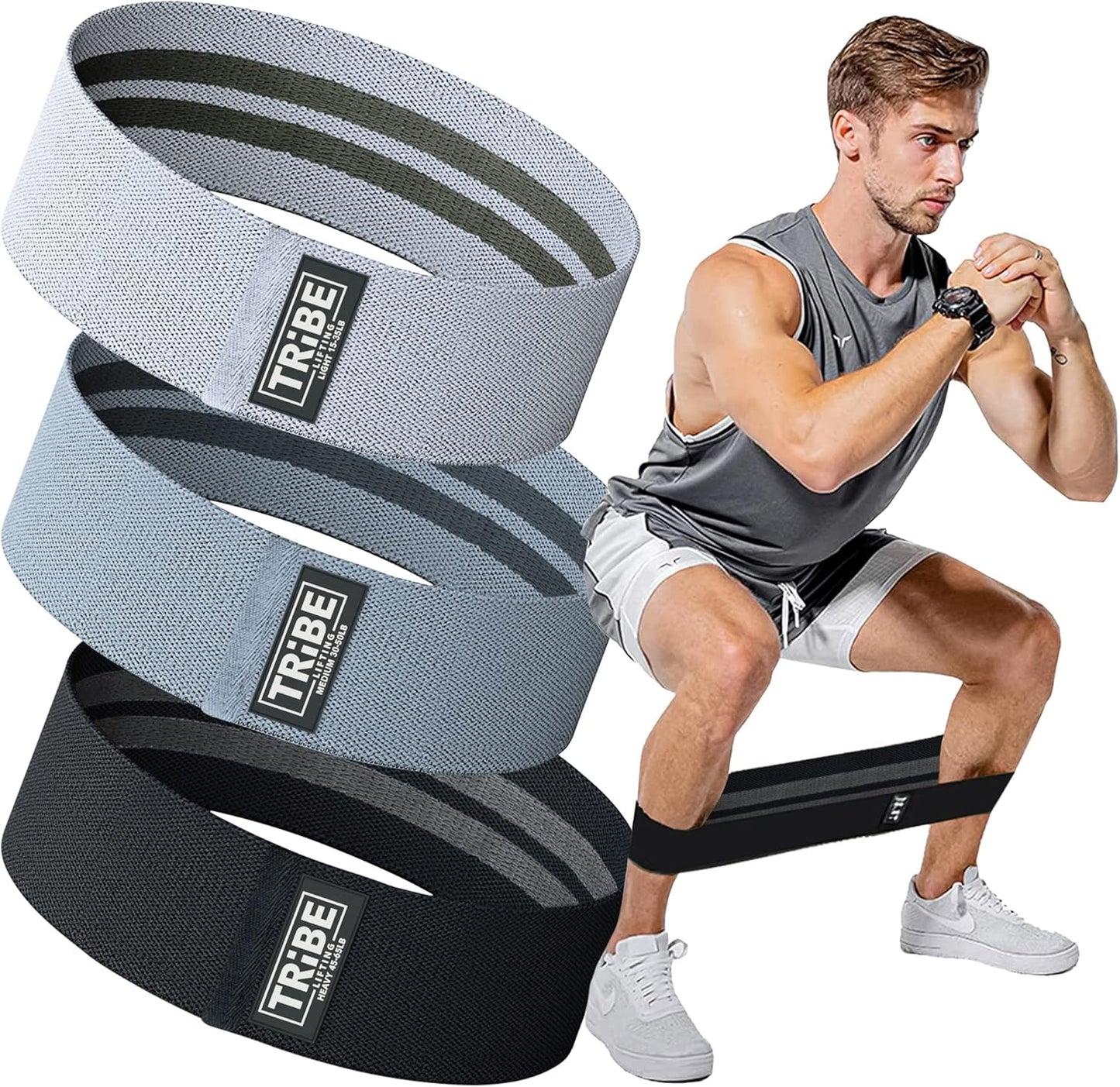 Tribe Lifting Fabric Resistance Bands for Legs - Workout Bands Resistance Bands for Men and Women - Booty Bands for Working Out - Exercise Bands Resistance Bands Set - Elastic Bands for Exercise
