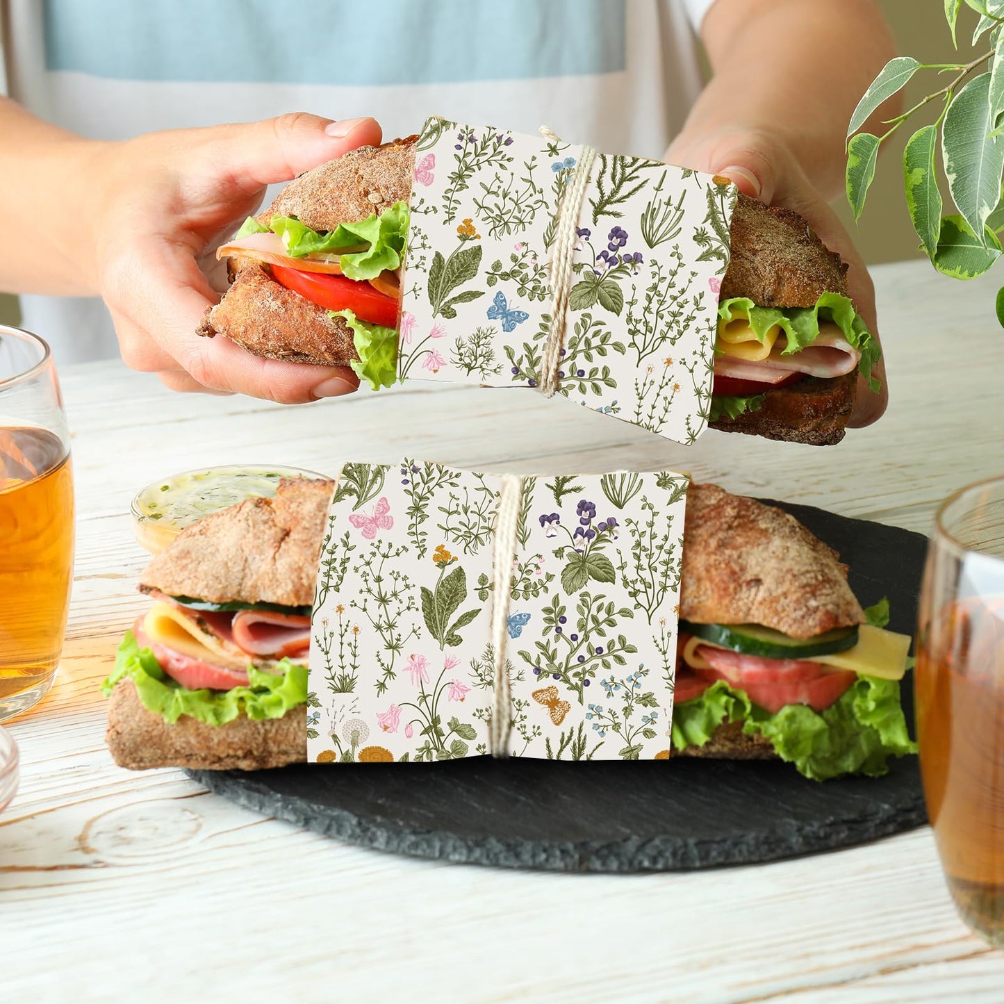 JarThenaAMCS 200 Pcs Wildflower Wax Paper Sheets Deli Paper Vintage Floral Sandwich Wrap Tissue Waterproof Oil-Proof Food Basket Liner for Spring Picnic Kitchen Supplies, 9.8 x 8.3 Inch