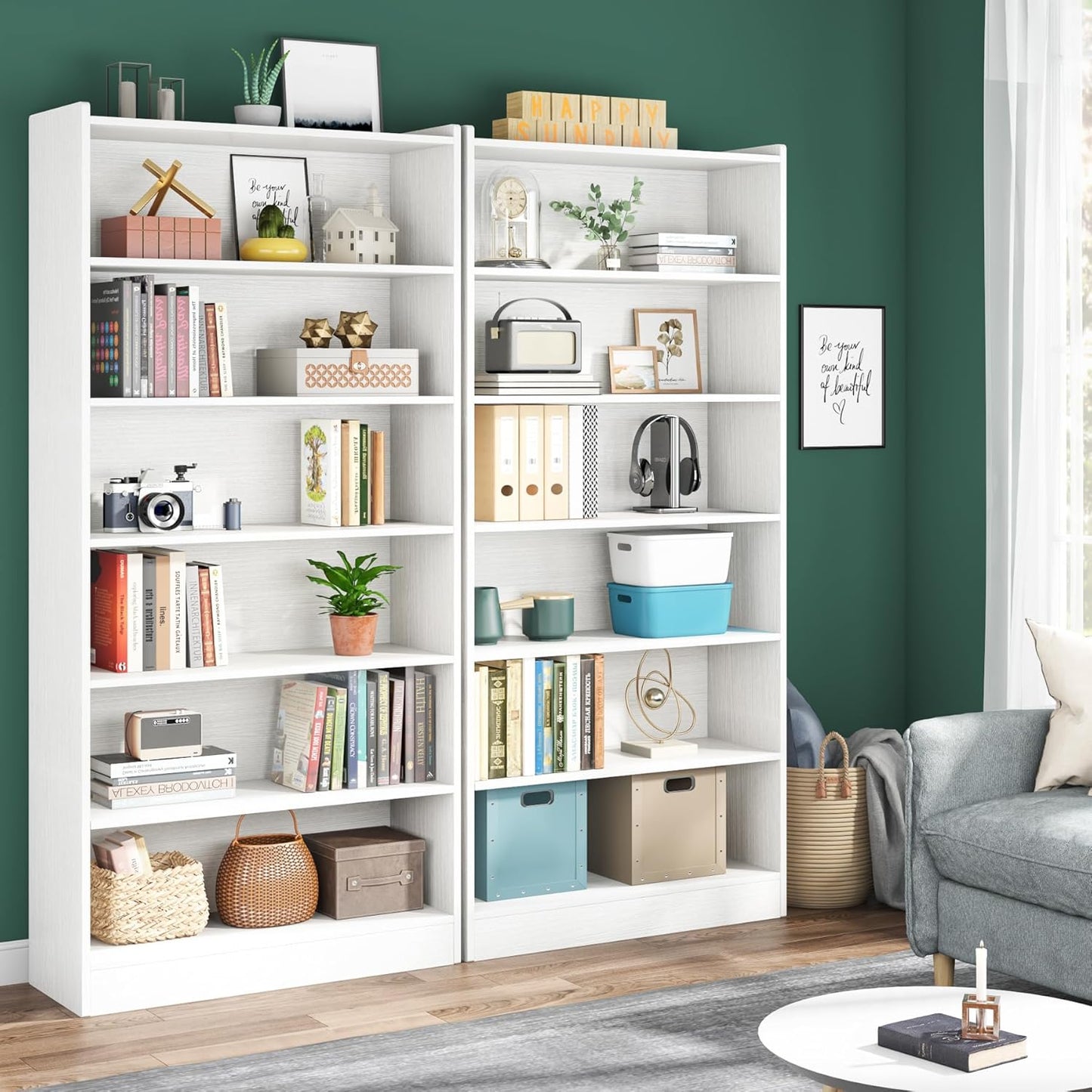 Tribesigns 78-inch Tall Bookcase, Modern 7-Tier White Library Bookshelf with Storage Shelves, Large Open Bookcases Display Shelving Unit for Bedroom Living Room Office