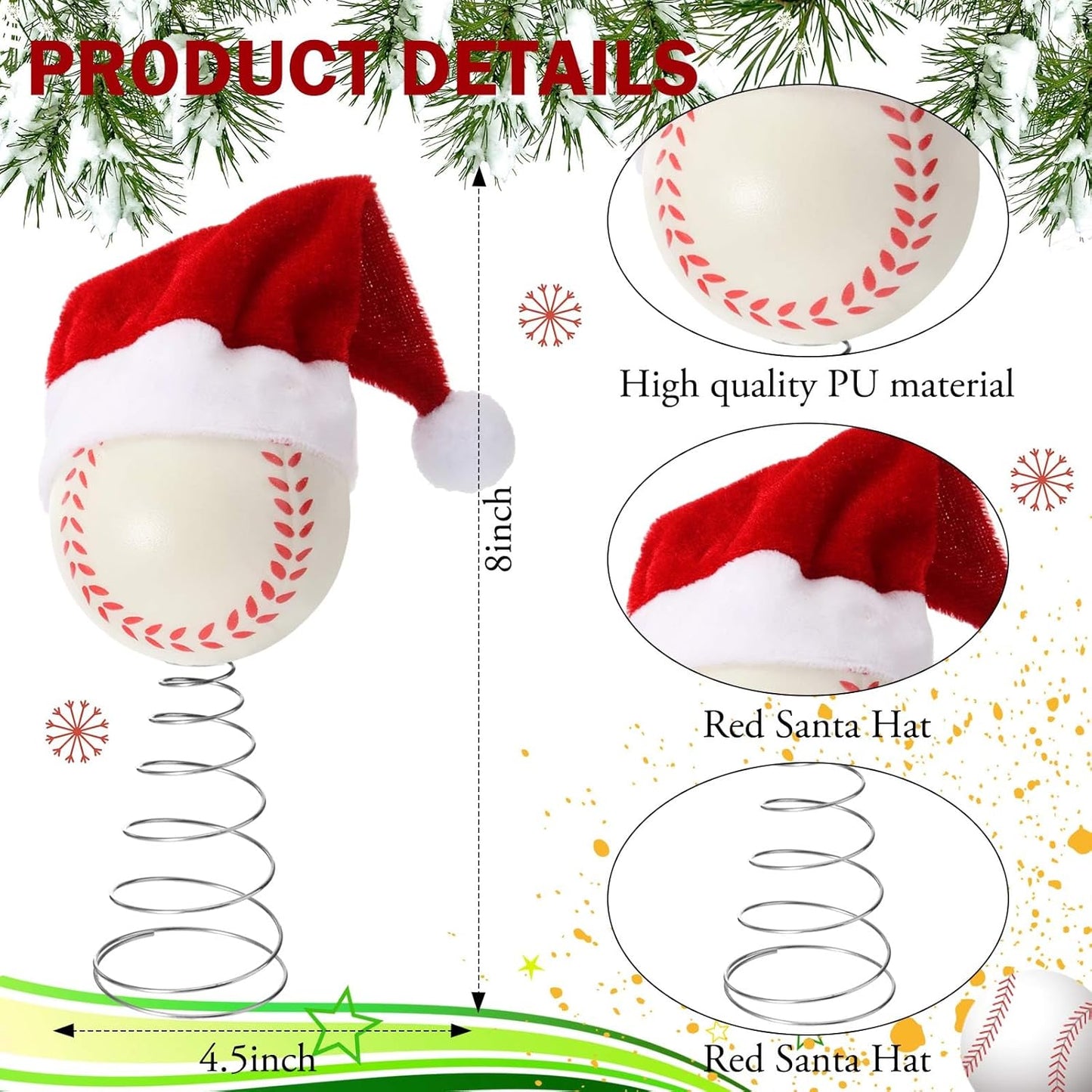 Soulchen 2.4 Inch Softball Christmas Tree Topper Ornament - Mini Tree Top Decor, Home Xmas Party & Tabletop Display - Gift for Men, Senior Fans, Players & Teams