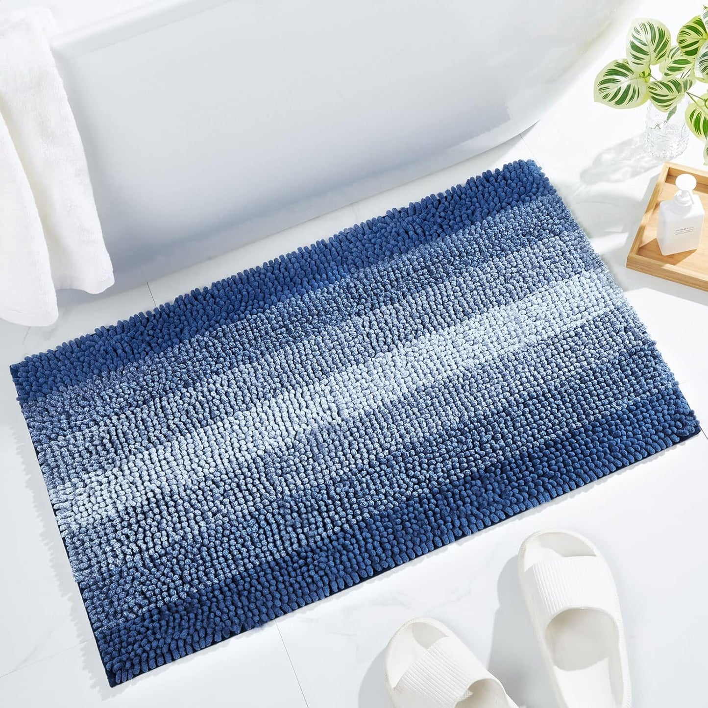 Gibelle Blue Bathroom Rugs, Luxury Chenille Bath Mat, Small Non Slip Shower Rug and Bath Room Floor Mats, Machine Washable, Quick Dry Bathmat, Soft Cozy Plush Rug for Tub, 20" x 32"
