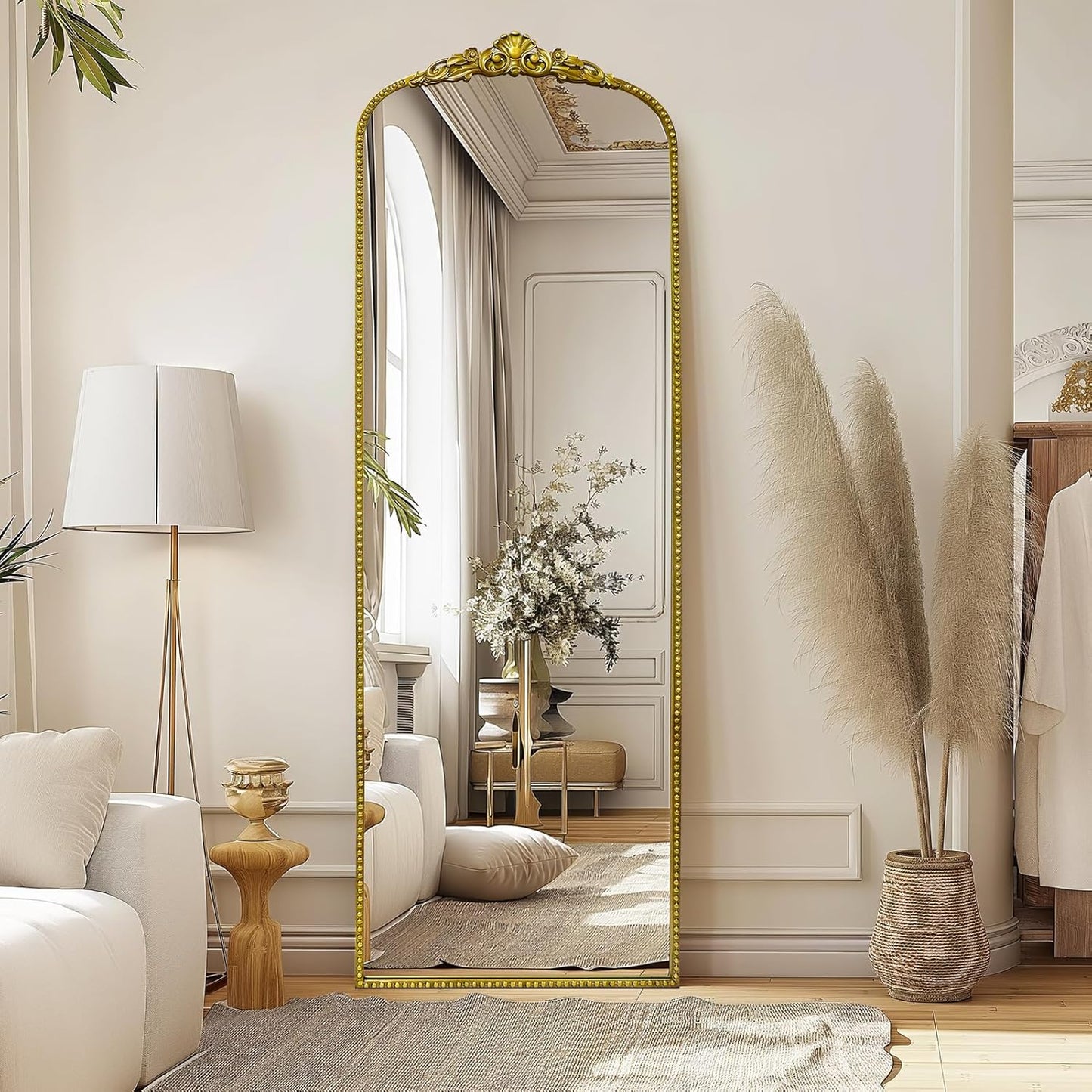 G-LEAF Vintage Full Mirror 22"X65", Victorian Antique Baroque Mirror with Brush Gold Ornate Metal Frame for Fireplace Entryway Living Room Hallway Bathroom