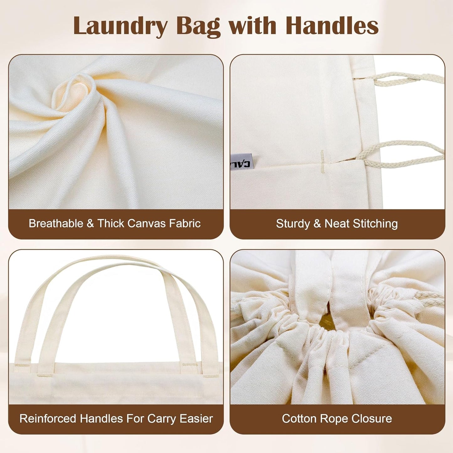Canvas Laundry Bag 33"x 35", Thick Cotton Laundry Bag with Handles & Drawstring, Extra Large Heavy Duty Washable Basket Liner Hamper Liner Canvas Storage Sack (Beige XL, 2 Pack)