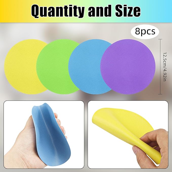 8 PCS Rubber Jar Opener Grippers – Non-Slip Multi-Purpose Bottle & Lid Opener | Easy Grip for Effortless Opening | Durable Kitchen Tool for Jars, Cans, Containers – Non-Tear, Coaster & Trivet Use